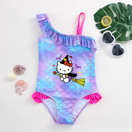 Hello Kitty Girls Swimsuit Mermaid Fish Scale One-Piece Bathing Suits Children's Dresses Kids Wear Summer Swimwear Beach Suit 027