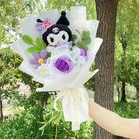 My Melody Kuromi Cinnamoroll Kt Cat Plush Doll Toy With Flowers Creative Handmade Bouquet Valentine Christmas Graduation Gifts 13