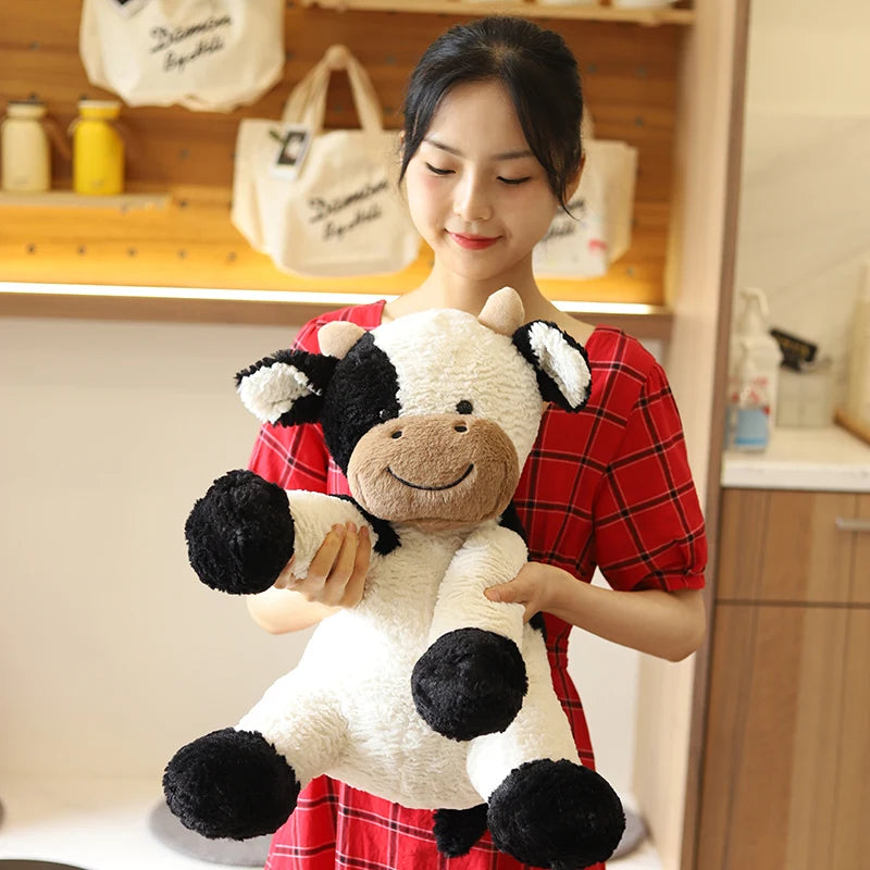 Lusy Store LLC Sitting Milk Cow Year Plush Toys Lifelike Stuffed Animal Doll Cute Appease Cattle For Children Kids Christmas Gift Plush