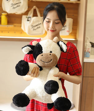 Lusy Store LLC Sitting Milk Cow Year Plush Toys Lifelike Stuffed Animal Doll Cute Appease Cattle For Children Kids Christmas Gift Plush