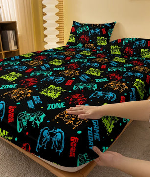 Lusy Store 1 Cartoon Fun Game  Printed Matte Fitted Sheet, Bedroom Printed Bed Cover, Bedding (Excluding Pillowcases) 