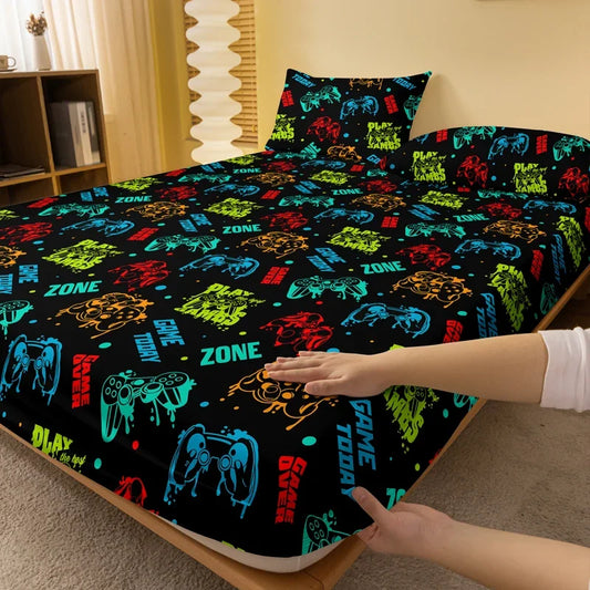 Lusy Store 1 Cartoon Fun Game  Printed Matte Fitted Sheet, Bedroom Printed Bed Cover, Bedding (Excluding Pillowcases) 