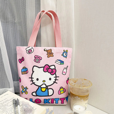 Hello Kitty Cartoon Shoulder Bag (26x24cm) - Light Canvas Shopping Tote 4