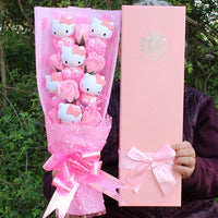 Hello Kitty Bouquet Plush Stuffed Doll Kawaii Soap Flower Gift Box Rose Flower Gifts Pink 6cat 6flower