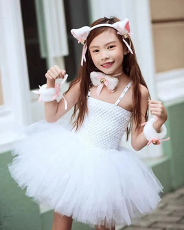 White Cat Tutu Dress for Girls Carnival Halloween Costumes for Kids Toddler Animal Cosplay Outfit for Birthday Party Clothes Set Lusy Store