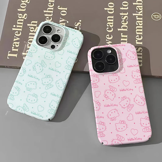 Lusy Store Cute Cartoon Hello Kitty Phone Case for IPhone 16 15 14 13 12 11 Pro Max XS XR XSMax 6 7 8 Plus Glossy HD Hard PC Cover 