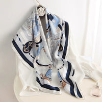 Lusy Store 90*90cm Women Square Silk Scarf Luxury Brand Large Shawl Neckerchief Print Headband Female Foulard Bandana Wraps Hijab Scarves 