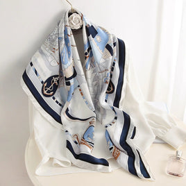 Lusy Store 90*90cm Women Square Silk Scarf Luxury Brand Large Shawl Neckerchief Print Headband Female Foulard Bandana Wraps Hijab Scarves 