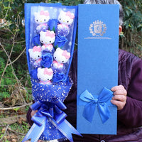 Hello Kitty Bouquet Plush Stuffed Doll Kawaii Soap Flower Gift Box Rose Flower Gifts Blue 6cat 6flower