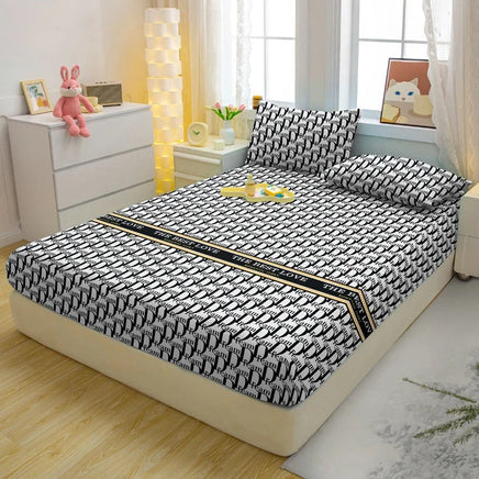 1 Simple Modern Letter Printed Matte Fitted Sheet, Bedroom Printed Bed Cover, Bedding (Excluding Pillowcases) Lusy Store