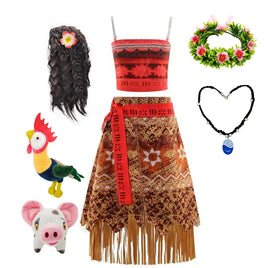 Girl Costume for Girls Moana Dress Kids Princess Dress with Necklace Halloween Costumes Party Baby Children Vaiana Outfit