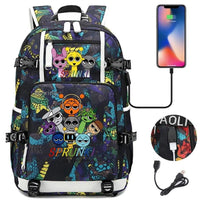 New Sprunki Print USB Boys Girls Kids Book Bags Large Capacity Teenagers Schoolbags Women Men Laptop Travel Backpack Picture Color 17 18 Inch