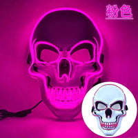 Halloween LED Horror Skull Mask Cold Light Mask LED Halloween Mask Cosplay Mask Halloween Party Decoration Luminous Skull Masks pink