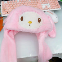 Kawaii Sanrio Ear Moving Hat: Cinnamoroll, My Melody & Kuromi Soft Plush Jumping Up Cap My Melody