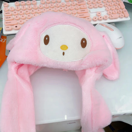 Kawaii Sanrio Ear Moving Hat: Cinnamoroll, My Melody & Kuromi Soft Plush Jumping Up Cap My Melody