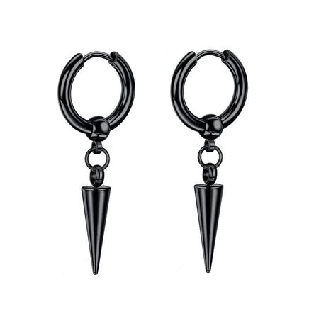 2-14pcs Stainless Steel Punk Dangle Hoop Piercing Earrings with 2Pairs Fairy Elf Ears for Women Men Halloween Cosplay Photo Prop 2pcs Black F