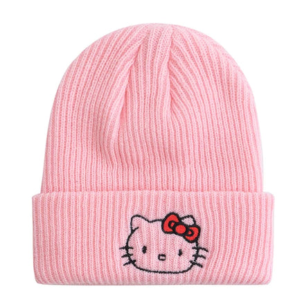 Hello Kitty Beanie Hat Women Cute Cartoon Cinnamoroll Melody Kuromi Winter Knitted Cap Hello Kitty Pink 54cm-58cm
