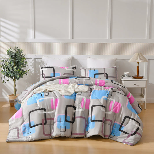 3 Pieces Comforter Set With Geometric Pattern, Luxury Soft Comforter For All Season, Ultra Soft 100% Microfiber Polyester Lusy Store