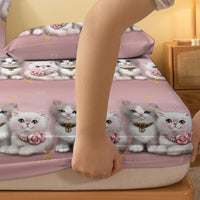 Lusy Store 1 Piece of Lovers Cute Cat Pattern Frosted Bedsheet, Bedroom Printed Bedspread, Bedding (Excluding Pillowcases) 