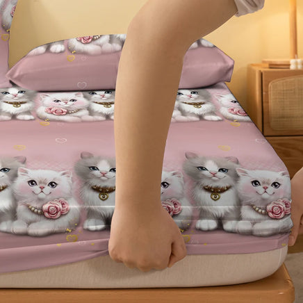 Lusy Store 1 Piece of Lovers Cute Cat Pattern Frosted Bedsheet, Bedroom Printed Bedspread, Bedding (Excluding Pillowcases) 