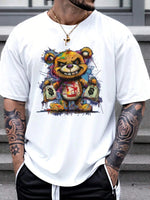 Men's 100% cotton summer loose size Cartoon Bear Pattern printed slim fit casual sports round neck short sleeved T-shirt top A0433-Bear-bai