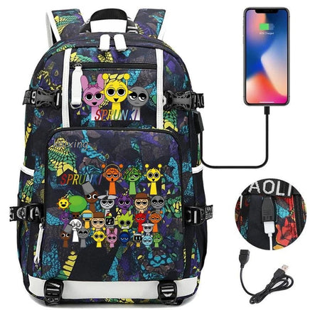 New Sprunki Print USB Boys Girls Kids Book Bags Large Capacity Teenagers Schoolbags Women Men Laptop Travel Backpack Picture Color 9 18 Inch