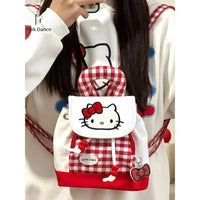 Bag Hello Kitty Handheld Drawstring Style Red Checks Cartoon Backpack Fashion Delicate Versatile Trend Backpack Cute