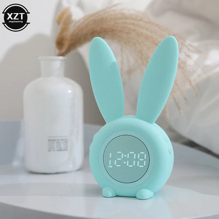 Mini Cartoon LED Digital Alarm Clock Electronic LED Display Sound Control Cute Rabbit Night Lamp Desk Rechargeable Clock