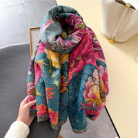 Lusy Store Warm Cashmere Scarf Women Shawl Floral Print New Wraps Luxury Thick Blanket Winter Bufanda Pashmina Female Travel Poncho Stoles 
