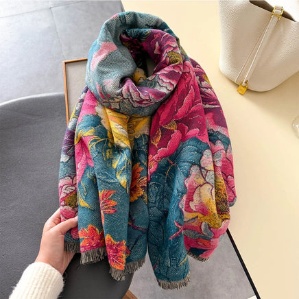 Lusy Store Warm Cashmere Scarf Women Shawl Floral Print New Wraps Luxury Thick Blanket Winter Bufanda Pashmina Female Travel Poncho Stoles 