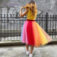 Rainbow Tutu Skirts For Women Layered Tulle Petticoat Underskirt Birthday Party Skirt Girls Colorful Halloween Costumes