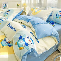 100% Cotton Duvet Set Pokemon Psyduck Eevee 4pcs Set Kids Pure Cotton 3pcs Pack of Bed sheets Pillow cases duvet covers Lusy Store