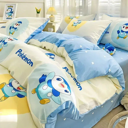 100% Cotton Duvet Set Pokemon Psyduck Eevee 4pcs Set Kids Pure Cotton 3pcs Pack of Bed sheets Pillow cases duvet covers Lusy Store