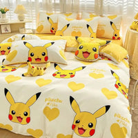 Pokemon Series Eevee Dragon 100% Cotton 4-piece set, Children's Cartoon 3-piece set of Sheet Pillowcase Quilt Cover Lusy Store