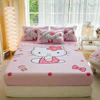 Hello Kitty Fitted Sheet Bed Cover Nonslip Mattress Cover Soft Bedding Brushed Protector G