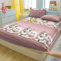 Lusy Store 1 Cartoon Fun Animal Printed Matte Fitted Sheet, Bedroom Printed Bed Cover, Bedding (Excluding Pillowcases) 