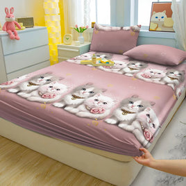 Lusy Store 1 Cartoon Fun Animal Printed Matte Fitted Sheet, Bedroom Printed Bed Cover, Bedding (Excluding Pillowcases) 