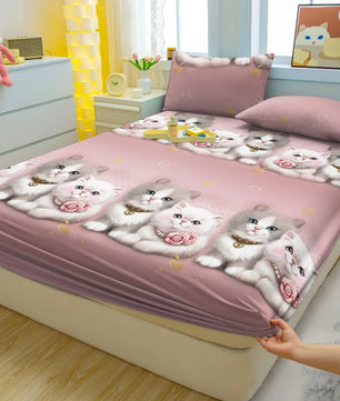 Lusy Store 1 Cartoon Fun Animal Printed Matte Fitted Sheet, Bedroom Printed Bed Cover, Bedding (Excluding Pillowcases) 