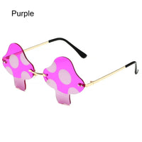 Mushroom Shape Sunglasses Irregular Rimless Sun Glasses Retro Trendy Fun Sunglasses for Women Men Halloween Decorations Party Fa Purple WHITE
