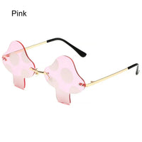 Mushroom Shape Sunglasses Irregular Rimless Sun Glasses Retro Trendy Fun Sunglasses for Women Men Halloween Decorations Party Fa Pink WHITE