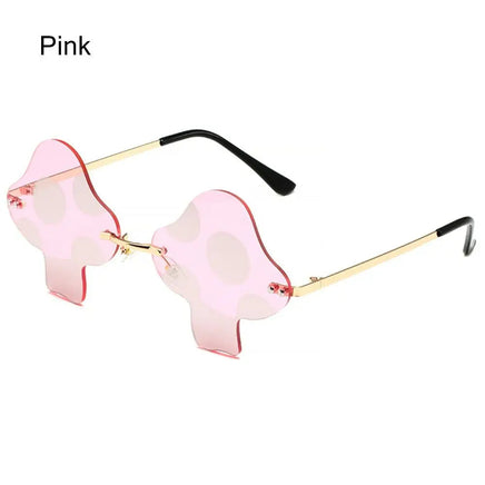 Mushroom Shape Sunglasses Irregular Rimless Sun Glasses Retro Trendy Fun Sunglasses for Women Men Halloween Decorations Party Fa Pink WHITE