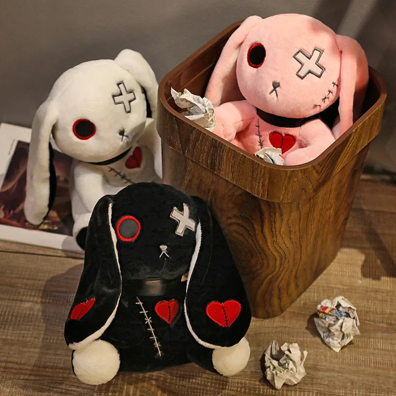 Lusy Store LLC Creepy Goth Bunny Plush Crazy Rabbit Plushie Toys Spooky Gothic Bunny Stuffed Animal Cute Horror Dreadful Bunny Doll Plush