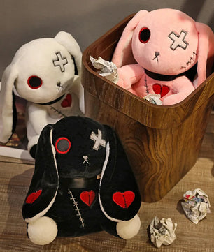 Lusy Store LLC Creepy Goth Bunny Plush Crazy Rabbit Plushie Toys Spooky Gothic Bunny Stuffed Animal Cute Horror Dreadful Bunny Doll Plush