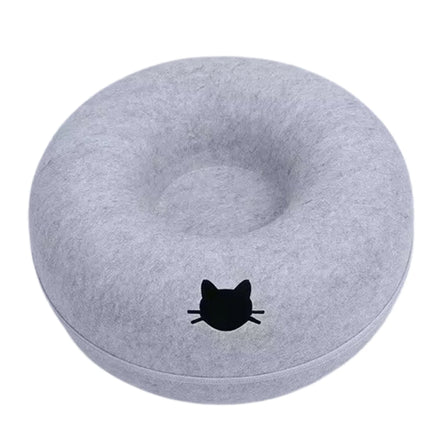 Felt Donut Bed for Cats House With Breather Hole Dog Bed Interactive Play Toys for Cats to Hide 2 in 1 Tunnel for Cats Bed Light Grey with hole