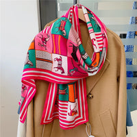 160x33CM Luxury Winter Silk Cashmere Scarf Women Animals Print Manual Hand Rolled Shawl Warm Long Scarves Wraps Pashmina Bandana Lusy Store