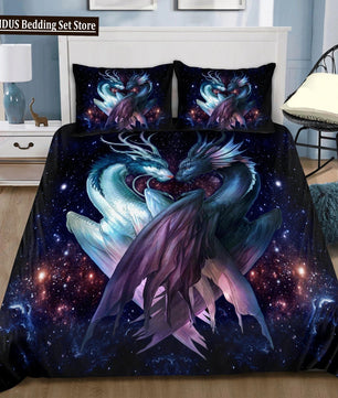 Dragon And Phoenix Duvet Cover Set Full Queen Size, Fantasy World Monster Gothic Bedding Sets Bohemian Mandala Comforter Cover Lusy Store
