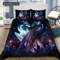 Dragon And Phoenix Duvet Cover Set Full Queen Size, Fantasy World Monster Gothic Bedding Sets Bohemian Mandala Comforter Cover