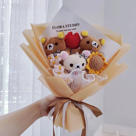 Graduate Teddy Bear Stuffed Animal Plush Toy Lover Rilakkuma With graduation Flower Bouquet Gift Box Birthday Graduation Gifts Lemon yellow NO box