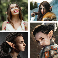 2-14pcs Stainless Steel Punk Dangle Hoop Piercing Earrings with 2Pairs Fairy Elf Ears for Women Men Halloween Cosplay Photo Prop