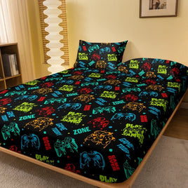Lusy Store 1 Cartoon Fun Game  Printed Matte Fitted Sheet, Bedroom Printed Bed Cover, Bedding (Excluding Pillowcases) 